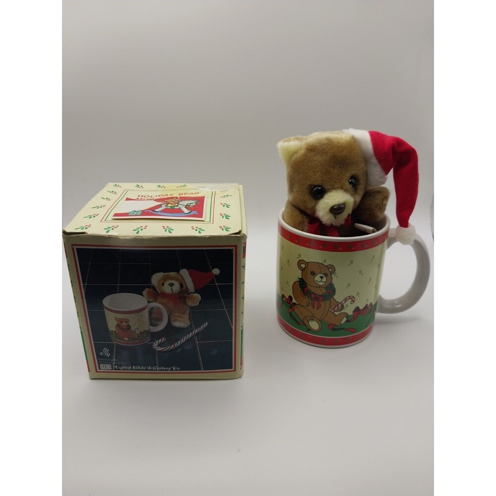 Vintage Christmas 11oz.Handle mug and Plush Santa Bear Hand Crafted Viking Korea